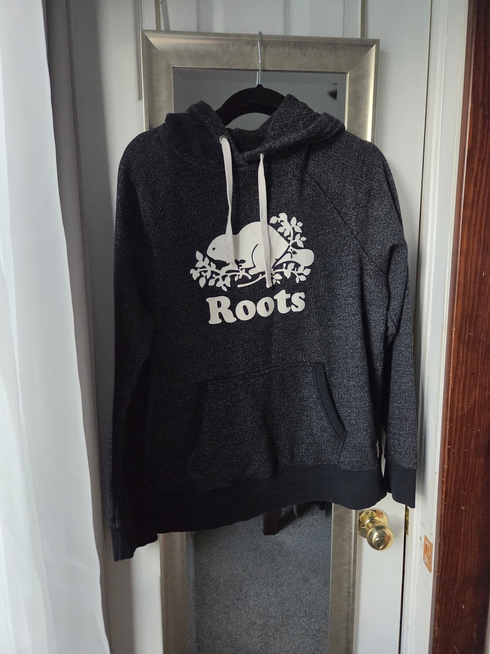 Roots Charcoal Gray Hoodie with White Logo
